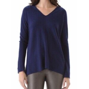 Vince Women’s 100% Cashmere Double V-Neck Sweater size S Navy Blue Quiet Luxury